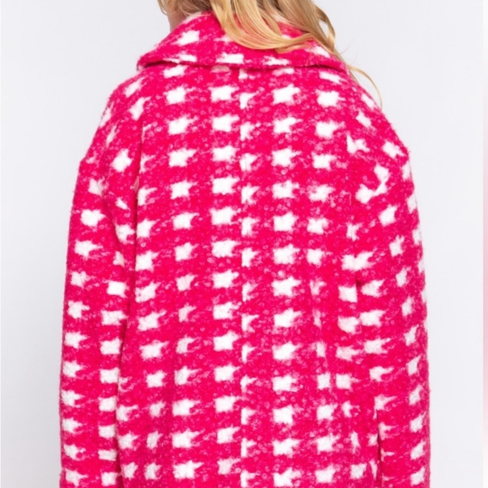 DOUBLE BREASTED CHECK PRINT BOUCLE FLEECE COAT- NEW ! - Picture 3 of 6